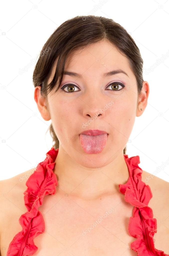 beautiful young woman with tongue out