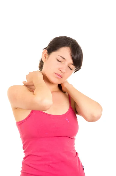 Young beautiful woman with neck pain — Stock Photo, Image