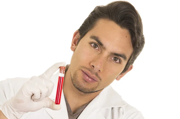 Male lab researcher technician scientist doctor holding test tube — Stock Photo, Image