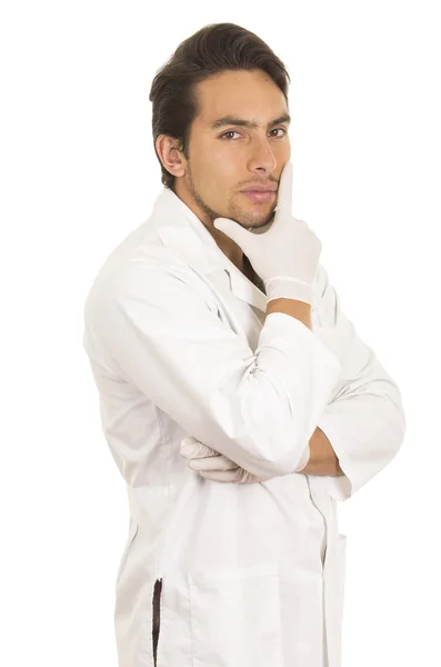 Male lab researcher technician scientist doctor wearing white coat — Stock Photo, Image