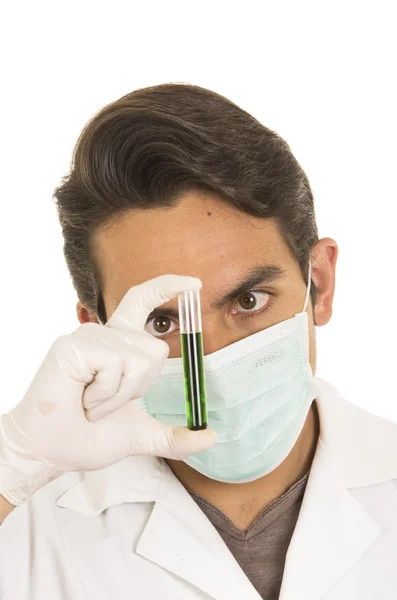 Male lab researcher technician scientist doctor holding test tube — Stock Photo, Image