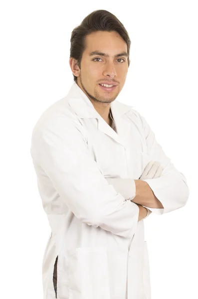 Male lab researcher technician scientist doctor wearing white coat — Stock Photo, Image