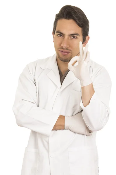 Mâle laboratoire chercheur technicien scientifique médecin portant un manteau blanc — Photo