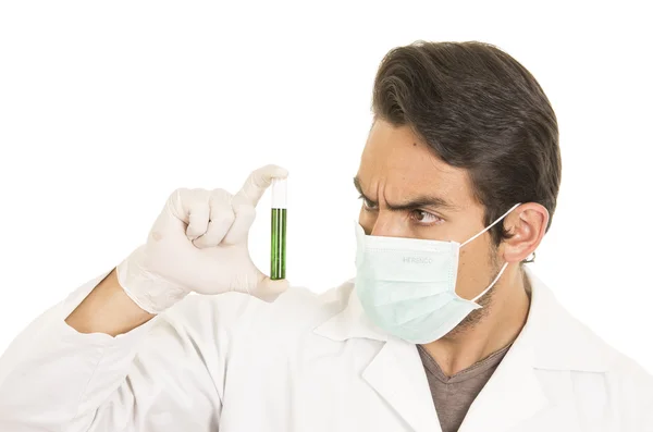 Male lab researcher technician scientist doctor holding test tube — Stock Photo, Image