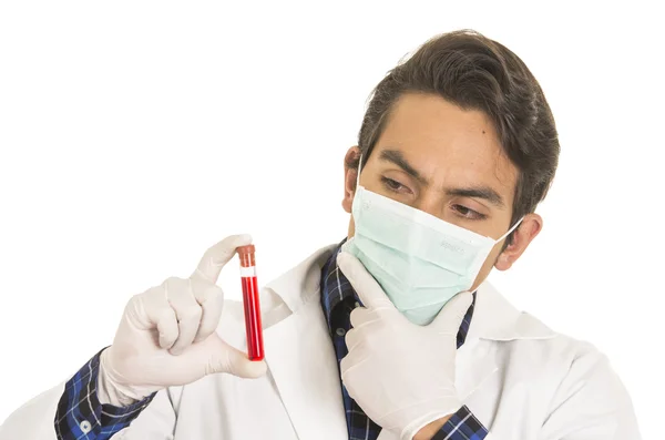 Male lab researcher technician scientist doctor holding test tube — Stock Photo, Image