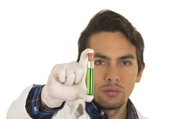 Male lab researcher technician scientist doctor holding test tube — Stock Photo, Image