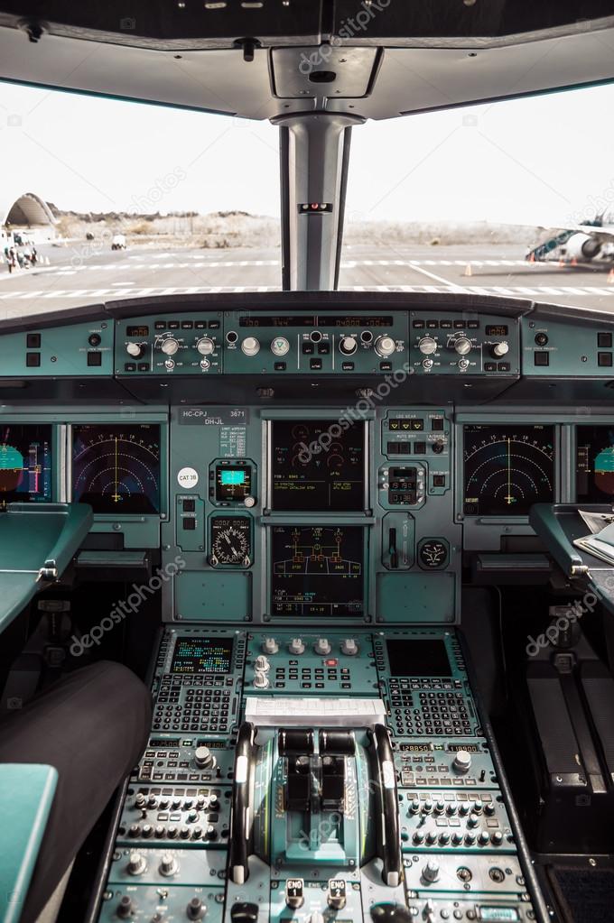 cockpit view of airplane interior