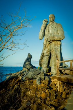charles darwin statue in san cristobal island galapagos clipart