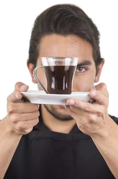 Handsome young male chef wearing black apron — Stock Photo, Image