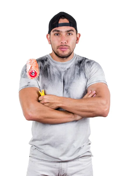 Young muscular latin construction painter — Stock Photo, Image
