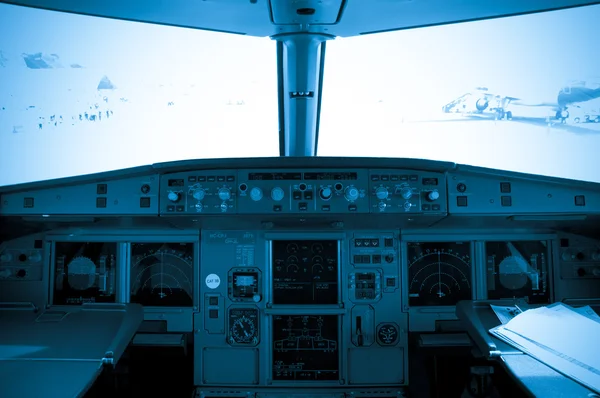 Cockpit view of airplane interior — Stock Photo, Image