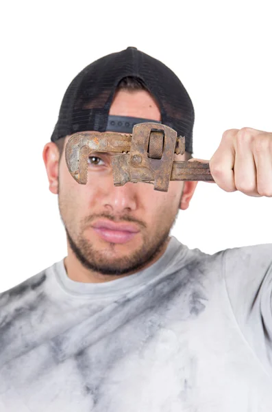 Young muscular latin construction worker — Stock Photo, Image