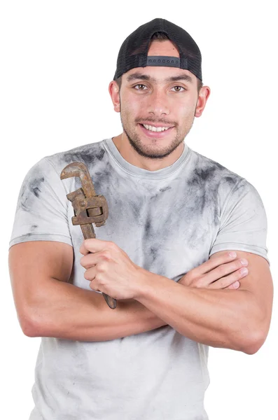 Young muscular latin construction worker — Stock Photo, Image