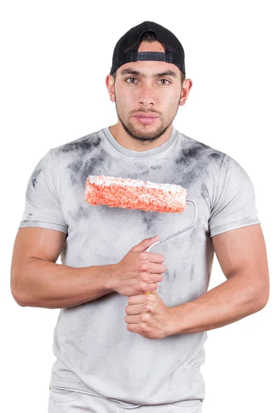Young muscular latin construction painter — Stock Photo, Image