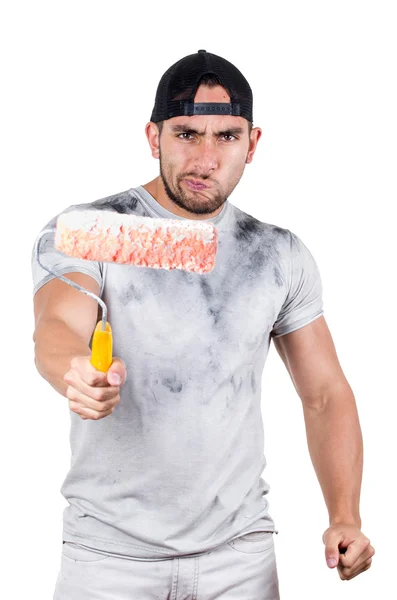 Young muscular latin construction painter — Stock Photo, Image