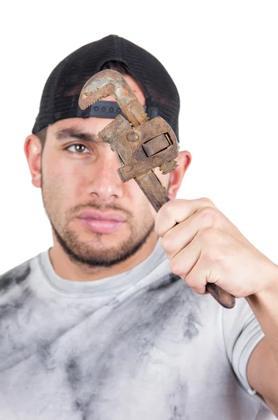 Young muscular latin construction worker — Stock Photo, Image