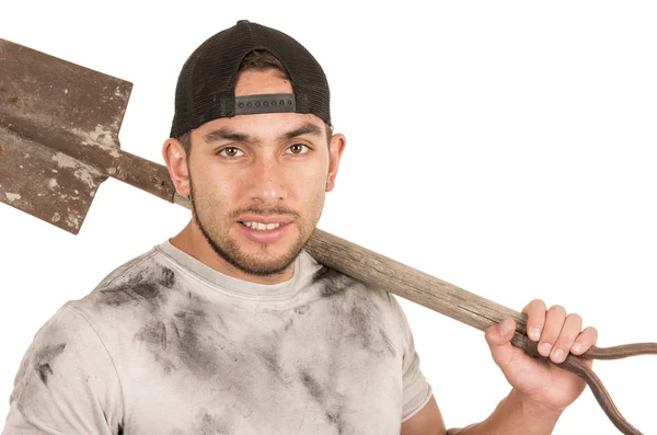 Junger muskulöser lateinischer Bauarbeiter — Stockfoto