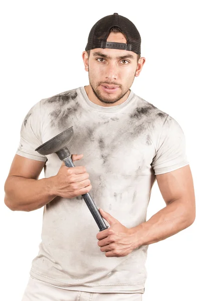 Young muscular latin janitor — Stock Photo, Image