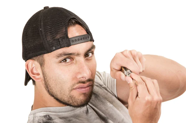 Young muscular latin construction worker — Stock Photo, Image