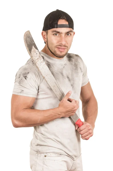 Young muscular latin construction worker — Stock Photo, Image