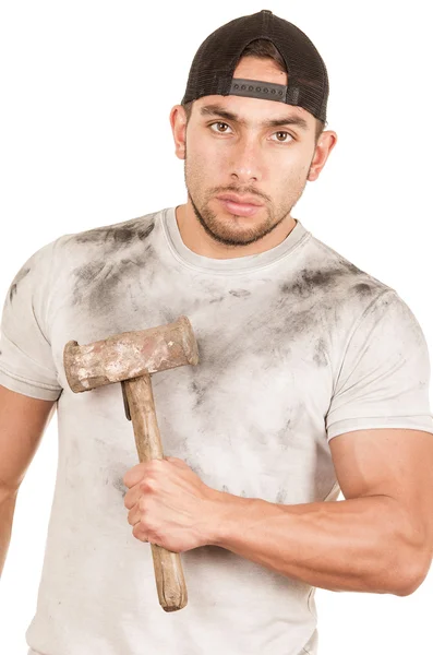 Jovem trabalhador da construção muscular latina — Fotografia de Stock