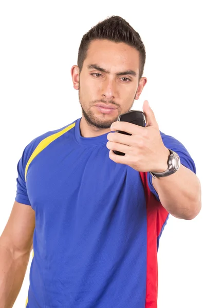 Fotbalový fanoušek nosí modré tričko — Stock fotografie
