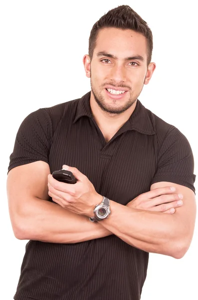 Young male handsome referee wearing black uniform — Stock Photo, Image