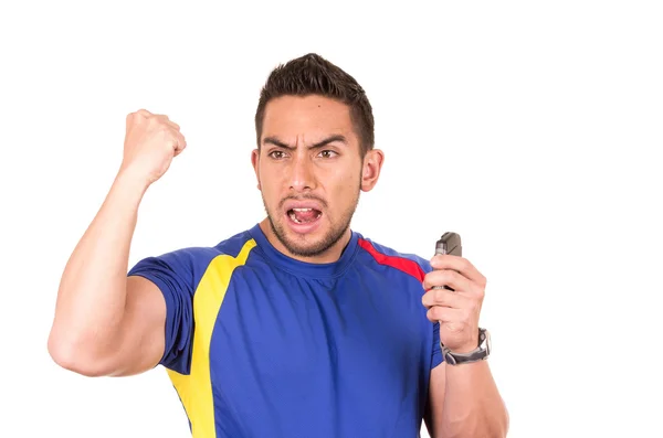 Soccer fan wearing blue t-shirt — Stock Photo, Image