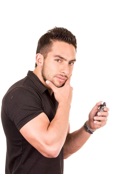 Young male handsome referee wearing black uniform — Stock Photo, Image