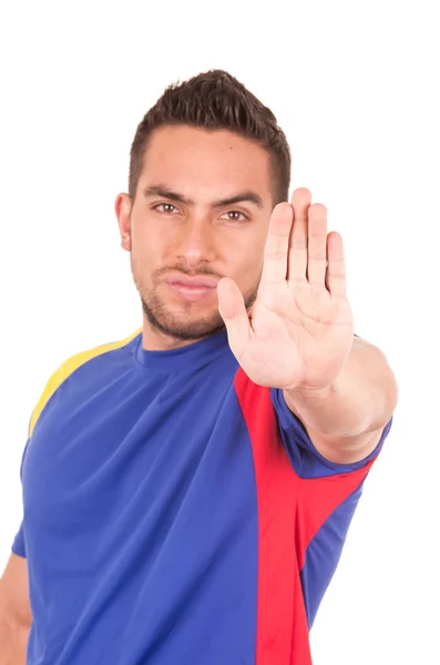 Voetbal fan met blauw t-shirt — Stockfoto