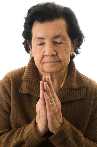 Strzał zbliżenie babcia modląc się — Zdjęcie stockowe