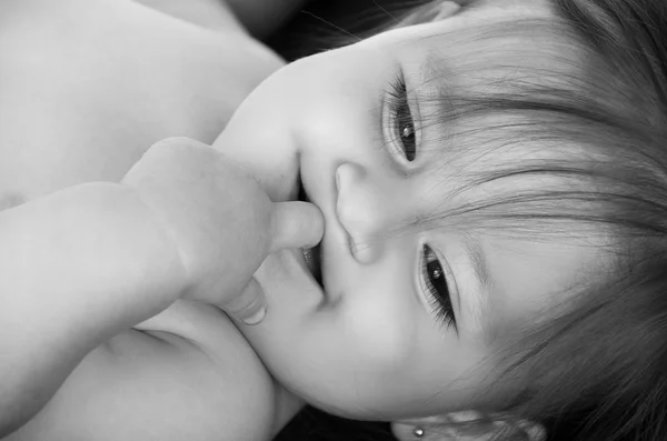 Portrait of adorable brunette baby girl — Stock Photo, Image