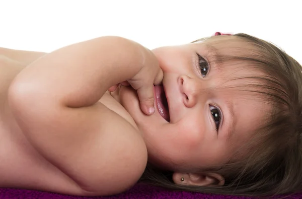 Portrét rozkošná bruneta baby Girl — Stock fotografie