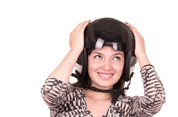 Hermosa diversión feliz joven con un casco —  Fotos de Stock
