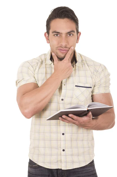 Ung snygg manlig lärare hålla anteckningsboken — Stockfoto