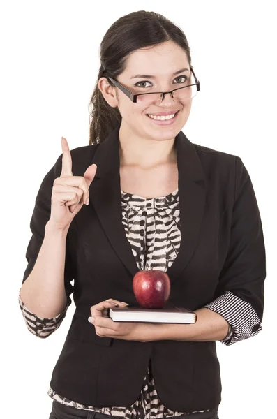 Süße Lehrerin mit rotem Apfel — Stockfoto