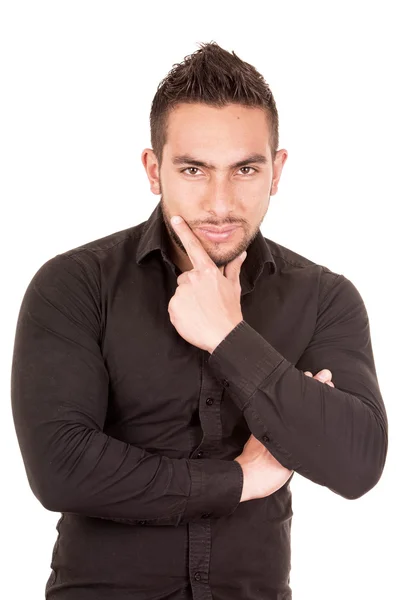 Handsome brunette young man posing wearing black shirt — Stock Photo, Image