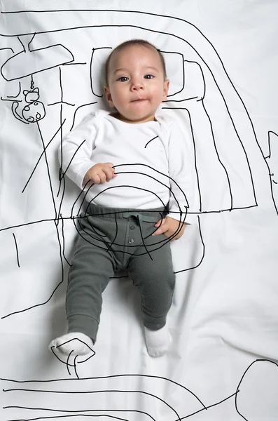 Cute baby boy driver decoration sketch — Stock Photo, Image