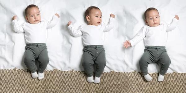 Serie di pose Carino bambino sdraiato su una coperta — Foto Stock