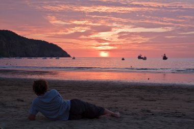 Şaşırtıcı günbatımı nefes kesen manzarası güzel Beach, Manabi, Ecuador
