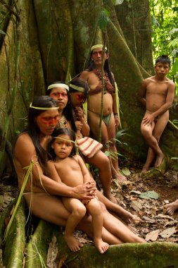 Huaorani tribe in the amazon rainforest, Yasuni National Park, Ecuador clipart