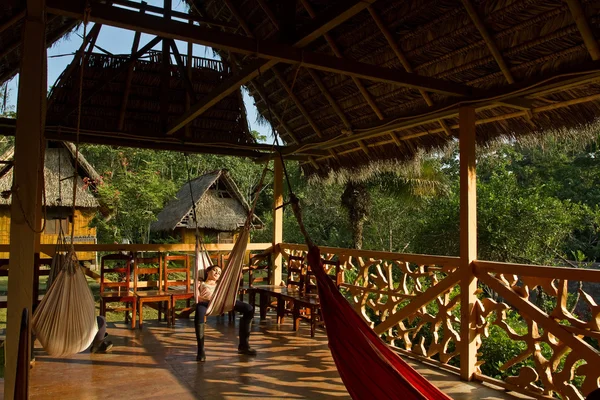 Ecological lodge in amazon rainforest, Yasuni National Park, Ecuador — Stock Photo, Image