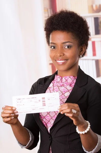 Black office woman tickets — Stock Photo, Image