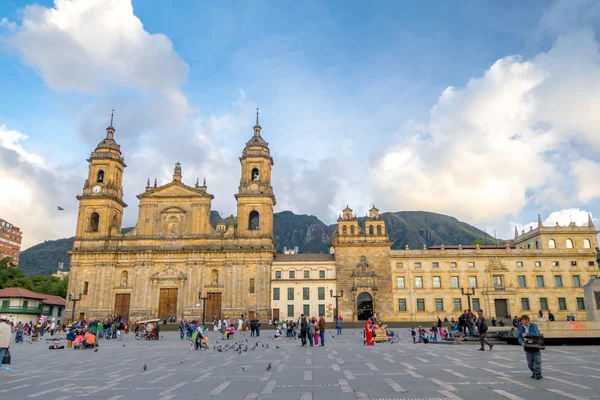 Primary Cathedral of Bogota, historic and reliigous landmark, located in Bolivar Square — Stok fotoğraf