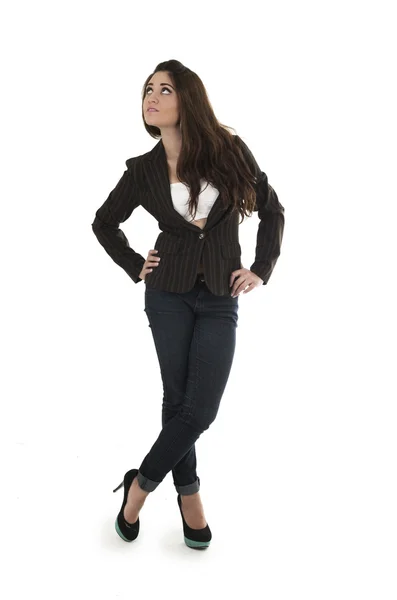 Fullbody shot of casual young beautiful brunette girl posing — Stock Photo, Image