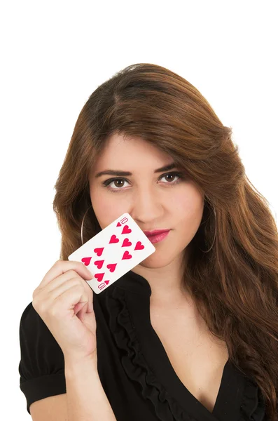 Beuatiful young woman playing cards — Stock Photo, Image