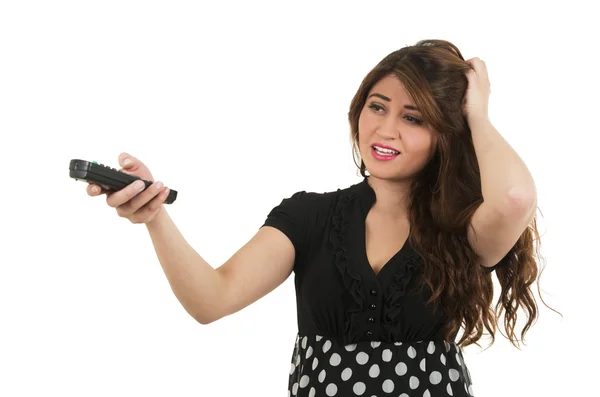Young girl holding remote control — Stock Photo, Image