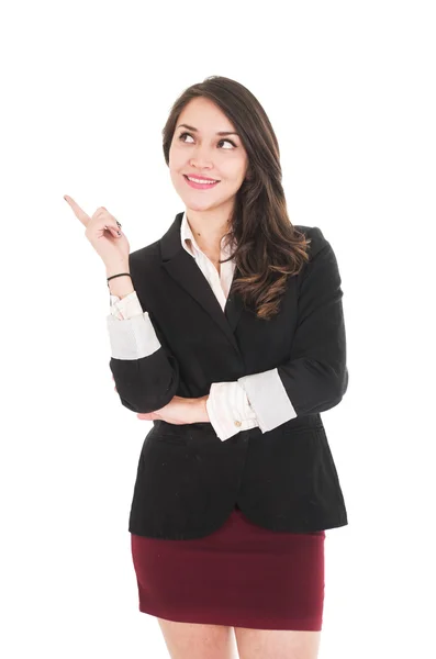 Executive young girl wearing red skirt and black jacket posing — Stock Photo, Image