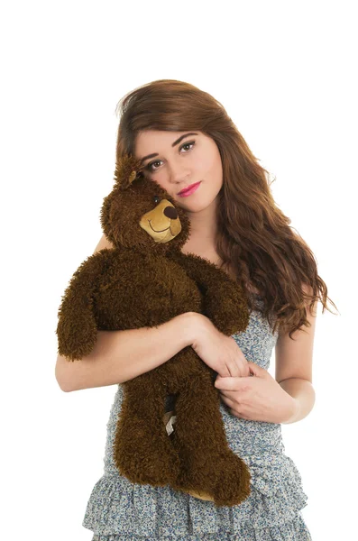 Jeune fille avec ours en peluche — Photo