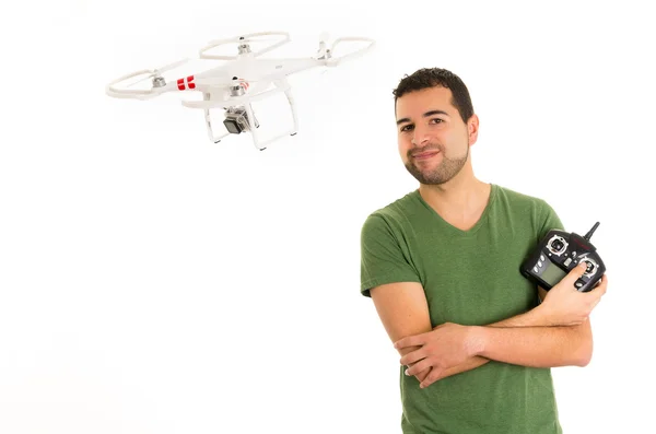 Ung man med quadcopter drone — Stockfoto